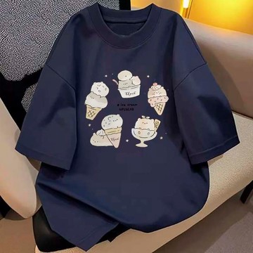 【董小姐】 純棉上衣 美式印花短袖 oversize寬鬆上衣 美式復古上衣 元氣少女短袖寬鬆顯瘦上衣嘻哈上衣
