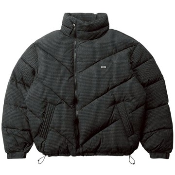 B-SIDE ASYMMETRICAL PUFFER JACKET 細格紋機能 寬鬆版 鋪棉外套 (黑色)