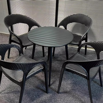 戶外塑料椅子防水防曬藤椅單人仿藤靠背椅室外庭院花園別墅茶桌椅[DD050209]