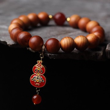 崖柏手串陳化料手串搭配景泰藍葫蘆吊飾男女文玩手鏈單圈木質手飾
