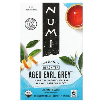 Numi Tea, 有機紅茶，陳年伯爵茶，18 茶包，1.27 盎司（36 克）。