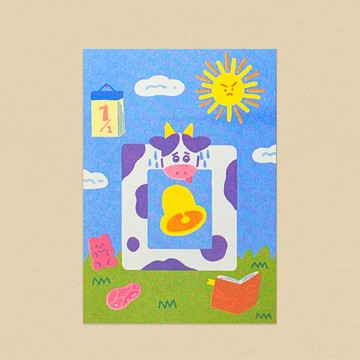 乳牛的''ㄖ''/共學明信片/注音符號/孔版印刷