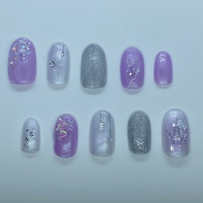 星空きらきらネイル ラウンド ショート ちび 爪 ネイル チップ 紫 パープル 星 スター 夜空 夏 ムーン シルバー かわいい ジェル 付け つけ 小さい 量産型 通販 Lineポイント最大0 5 Get Lineショッピング