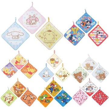 小禮堂 純棉擦手巾三入組 28x28cm 迪士尼 Peko 拉拉熊 Miffy 三麗鷗 瑪利歐