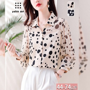 翻領排釦大小波點雙色印花襯衫(2色) M-2XL【382414X】【現+預】☆流行前線☆