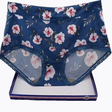 彩田內褲女中腰印花蕾絲邊冰絲莫蘭迪牛奶絲21056無痕石墨烯大碼