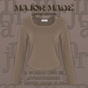 大圓領羅紋刺繡長袖上衣