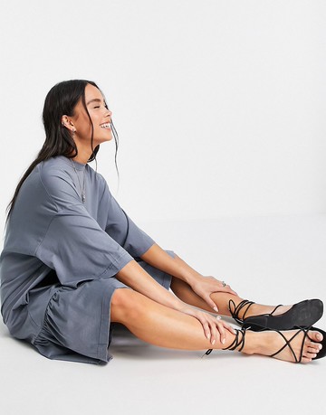 Weekday Dreamy organic cotton drop hem t-shirt dress in washed