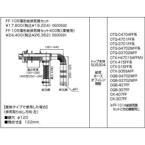 ノーリツ(NORITZ) FF-105薄形給排気筒セット 商品コード0500592 | LINE