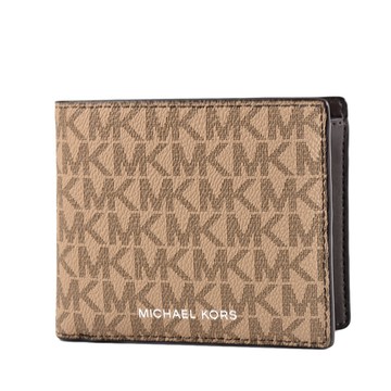 MICHAEL KORS 男款 銀字緹花LOGO防刮皮革零錢袋短夾-駝色
