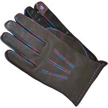 Vivienne Westwood 高質感鹿革混羊革撞色車線手套(深咖啡/25CM)