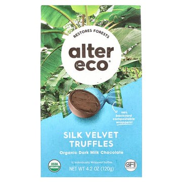 Alter Eco, 有機黑牛奶巧克力，絲絨鬆露，10 塊獨立包裝鬆露，4.2 盎司（120 克）