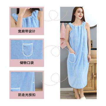 女士可穿式裹胸加大加厚吊帶浴裙成人速干浴袍超大浴巾菠蘿格