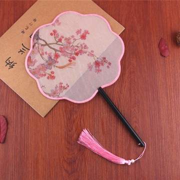 八瓣花形透明古風扇子團扇中國風舞蹈古裝宮廷漢服女式夏圓扇流蘇