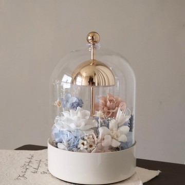 質感Type-c觸控夜燈 微甜藍粉永生花盅 附提袋 客製化文字