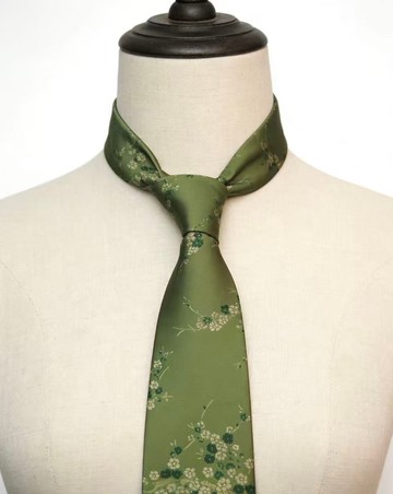 青色一枝梅花真丝领带国风花卉tie