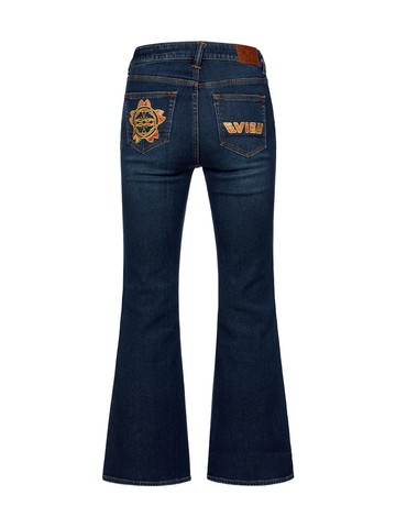 Brocade Kamon and Logo Boot Cut Jeans