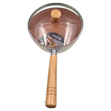 日式麥飯石不沾牛奶鍋 鋁合金材質  20cm  白色 + 木色  1個