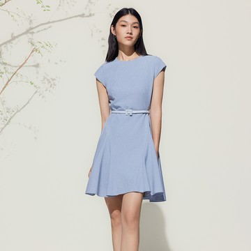 防潑水防油防汙處理圓領洋裝/天藍色 | 5123104674