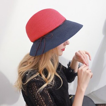 現貨+預購 渡假草帽防曬遮陽帽編織帽大帽簷-時尚撞色漁夫帽防曬女帽子4色73ti37【獨家進口】【米蘭精品】