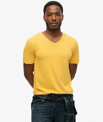 Superdry Men's Men's V-neck Slub Short Sleeve T-shirt Yellow / Desert Ochre Yellow - Size: XL
