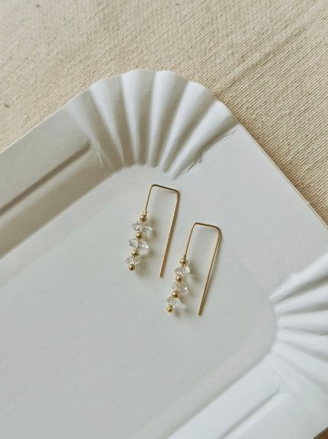 赫基默鑽石長方形耳環 SV925/14KGF Herkimer 閃靈鑽