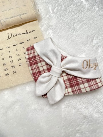 污泥手作  刺繡-格子海軍領巾  寵物領巾