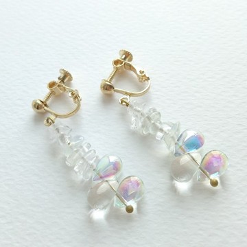 Aiyana 泡泡系列 天然蛋白石 琉璃水滴珠 耳環 - 耳針/耳夾