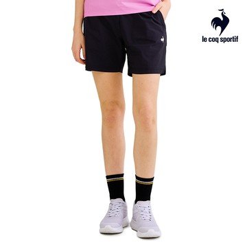 【LE COQ SPORTIF 法國公雞】女款黑色平織運動短褲LWV82682