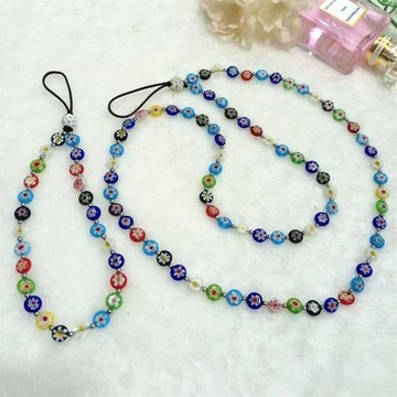 日韓時尚彩色琉璃花朵手機掛繩掛脖鏈簡約百搭手拎鏈防丟手提斜跨