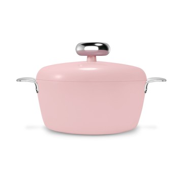 溫侖山 鵝卵石鑄鋁湯鍋24cm 附蓋-粉色