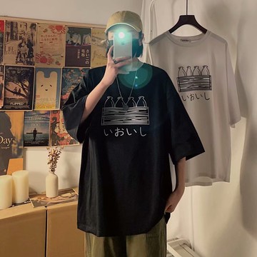 港ins潮流五分袖T恤男士大松生bf半袖上衣服夏季短袖體恤