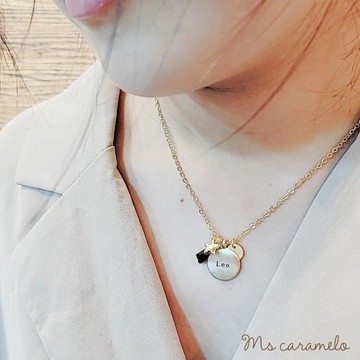 【焦糖小姐 Ms caramelo】 星座項鍊 8月獅子座項鍊 Leo 黑曜石&鋯石項鍊 (可雙面配戴)