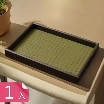 【荷生活】木質邊框復古格調桌面置物托盤 加厚皮革耐磨擦飾品展示托盤-1入組