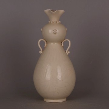 宋 定窯雙耳花口鼓釘葫蘆瓶 仿宋代舊貨出土古瓷器家居裝飾擺件品