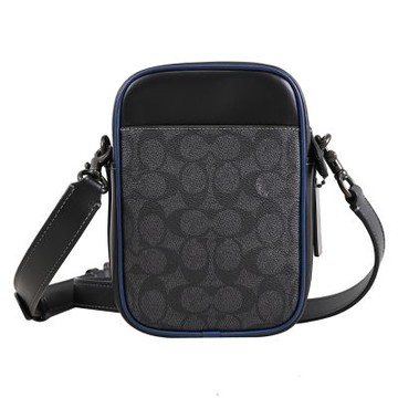 COACH HITCH 印花皮革拉鍊斜背包/手機包(黑灰/藍)