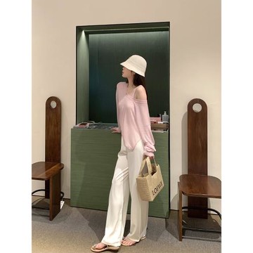 77store 直筒涼涼褲女2025夏季新款高腰顯瘦拖地褲休閑闊腿褲