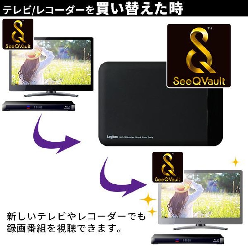SeeQVault対応 外付け HDD テレビ録画 AC電源不要 ポータブルHDD