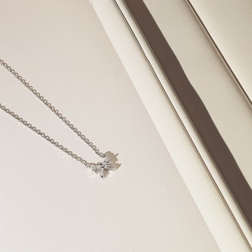 立體蝴蝶結925純銀項鍊/輕珠寶 鋯石 頸鍊 鎖骨鍊 輕奢 質感銀飾