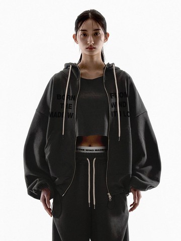 MWL STRING MID LENGTH HOODED ZIP UP HOODIE [PIGMENT BLACK]