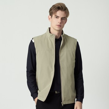 Pierre Cardin 男款 素色立領鋪棉背心-卡其色 (5255363-82)