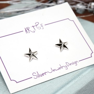 ART64 純銀 榮耀勳章 星星鉚釘 925純銀耳環 耳針式耳環