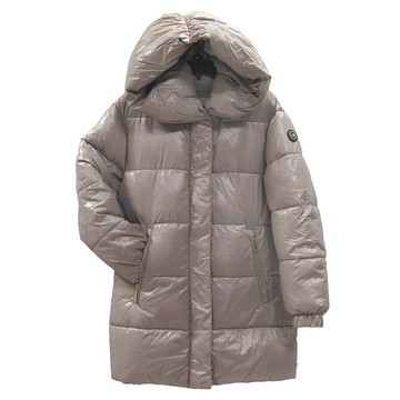 MICHAEL KORS 金色圓標Logo香檳金色連帽長版保暖外套