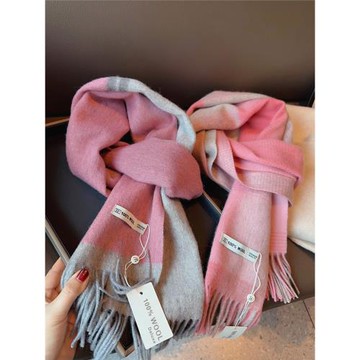 wool100%純羊毛圍巾高級感全派粉色披肩長條保暖女秋冬季雙面圍脖
