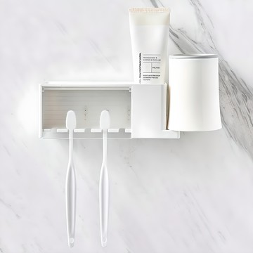 Lily Bath 整潔收納無痕牙刷架 純白色  1個  白色