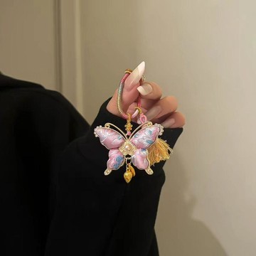 臺灣出🔥🔥非遺宋錦招財蝴蝶手工掛飾新中式雙面刺繡流蘇吊墜鑰匙扣