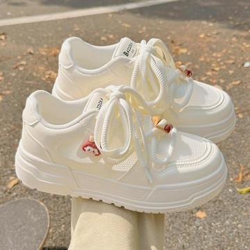 潮鞋夏季透氣小白鞋女2026新款厚底網面休閑百搭小眾配裙子的板鞋