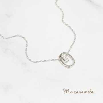 【焦糖小姐 Ms caramelo】925純銀鍍K白 鋯石項鍊 鏤空橢圓項鍊