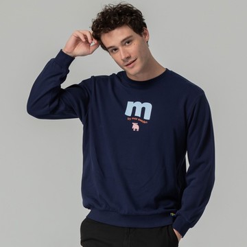 moz瑞典 字母駝鹿 100%純棉 大學T-深藍(亞洲版) 男款