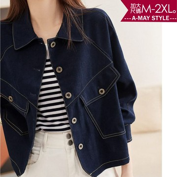加大碼外套-復古設計感寬鬆車線襯衫(M-2XL)【XSW22S65】＊艾美時尚(現+預)